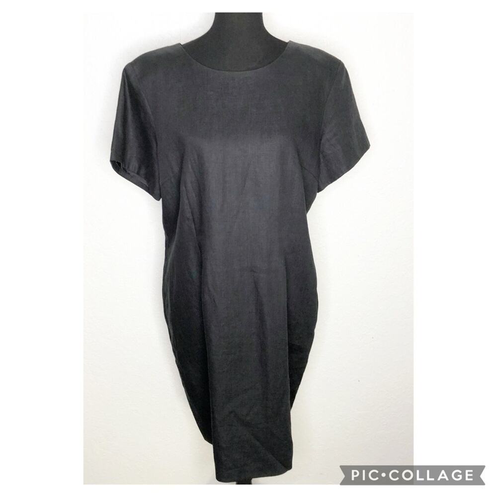 Vintage Lord & Taylor black linen midi shift dress size 18
